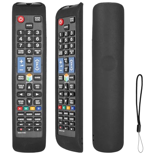Coque de protection à distance en silicone compatible avec Samsung AA59-00792A AA59-00790A AA59-00582A BN59-01178B BN59-01198Q TV Housse de protection antichoc avec cordon (Noir)
