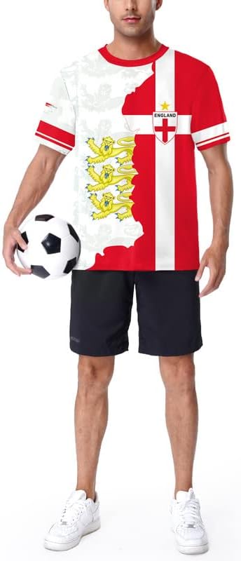 BesserBay Men's Football Team England GB T Shirt World Cup Short Sleeve Shirt English Flag Badge Casual Top M