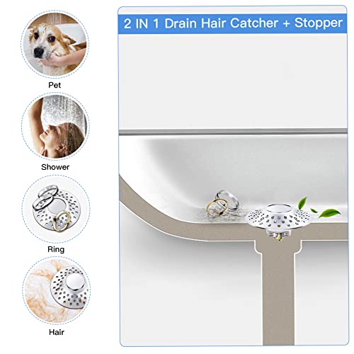 2023 Upgraded Bathtub Stopper With Drain Hair Catcher, Universal Bathroom Tub Stopper With Dual Filtration Design, Pop Up Bathtub Drain Plug For 1.4"-2.0" Drain Hole #TOP3