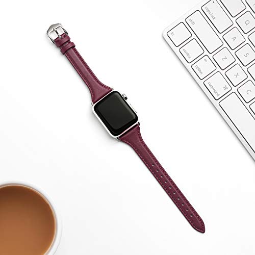 WFEAGL Compatible with Leather Apple Watch Band 41mm 40mm 38mm 42mm(series 11 10) Women, Top Grain Leather Strap Slim & Thin Replacement Wristband for iWatch Bands SE 3 2 1, Series 11 10 9 8 7 6 5 4 3 2 1 — view 2