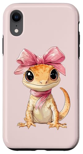 Coquette Bow Crested Gecko Lizard Mom Girl Pink Día de la Madre Carcasa para iPhone XR