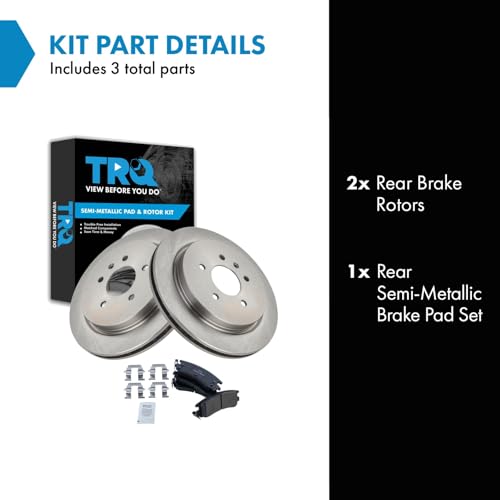 Image of TRQ Rear Brake Pad and Rotor Set Semi Metallic Vented Rotors Compatible with 2003-2004 Cadillac Seville