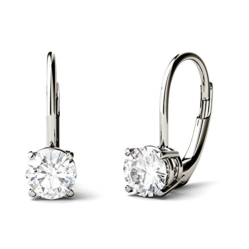 Charles & Colvard Created Moissanite 5Mm Round Cut Leverback Drop Earrings For Women | 1 Cttw Dew | Lab Grown | Solid 14K White Gold With Rhodium #TOP30