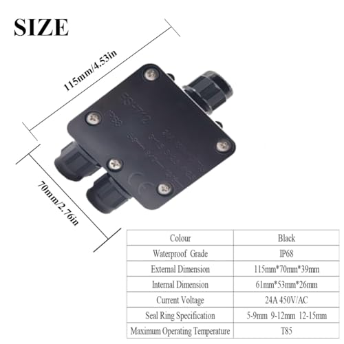 YUSHIHU Boîte de dérivation étanche IP68, 2 Pièces 2 Voies Boîte de Jonction étanche et 1 Pièces 3 voies Etanche Boîte de Jonction, Boîtier électrique de Câbles pour Câble Ø 4-15mm-Noir – vue 4