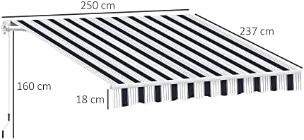 Outsunny 2.5m x 2m Garden Patio Manual Awning Canopy Sun Shade Shelter Retractable with Winding Handle Blue White