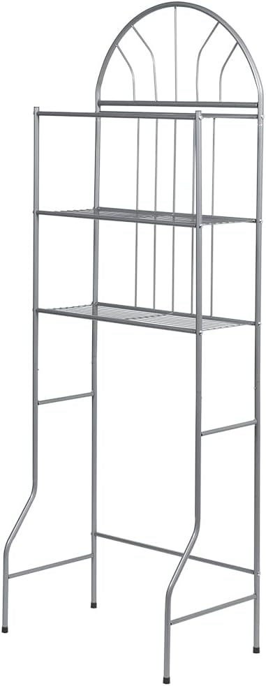 Home Basics 2 Shelf Enamel Coated Steel Over The Toilet Space Saver, Grey | Organize All Your Bathroom Essentials | Easy to Assemble