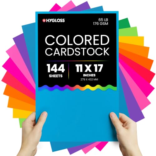 Hygloss Colored Cardstock Paper 11 x 17, 12 Assorted Colors, 144 Sheets