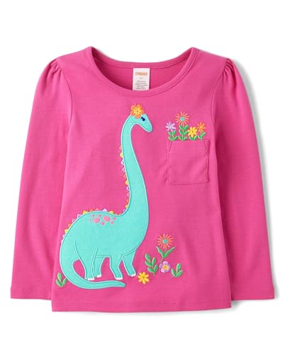 Gymboree,and Toddler Embroidered Graphic Long Sleeve T-Shirts,Fuchsia Dino,12