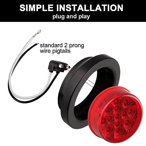 2.5\" Round LED Marker Lights 13 LEDs w/Reflectors, 10 Amber + 10 Red 2 1/2\" Round LED Trailer Marker Lights Truck RV Side Clearance Marker Lights Sealed Flush Grommets Mount w/2 Prong Wire Pigtails - Thumbnail 7