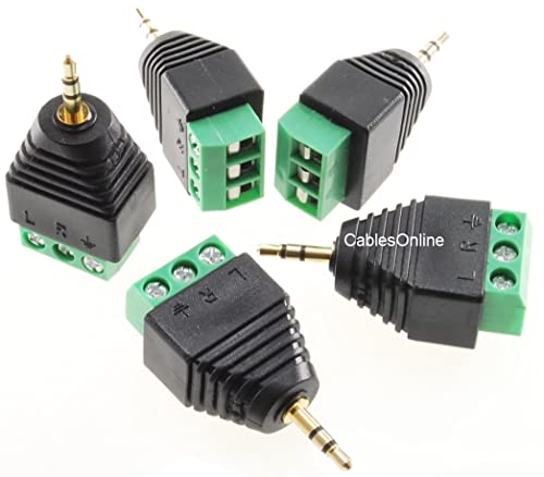 CablesOnline 5-Pack 2.5mm Stereo TRS Macho a Terminal AV miniatura 2