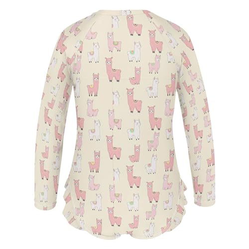 Cute Alpaca Girls Long Sleeve Rashguard Swimsuit UV Protection One-Piece Swimwear Bathing Suit B04040433