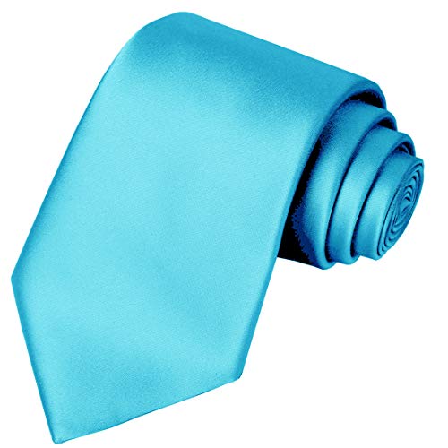 KissTies Mens Silk Turquoise Blue Tie Solid Satin Wedding Necktie + Gift Box