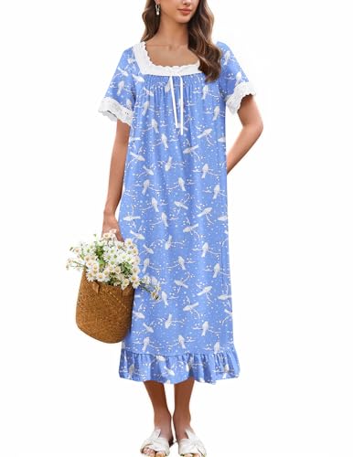 Ekouaer Nightgowns for Women Cotton Long Night Gown Soft Lace Nightdress