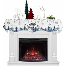 Blue Christmas Mantel Scarf for Fireplace Decorations, Snowman Xmas Tree Fireplace Mantel Scarves Mantel Dresser Cover Runner for Christmas Festive Party Decor, Eucalyptus Leaves 60"x17"