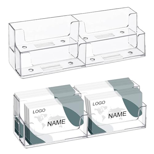 DECARETA 2 Pack Plastic Business Card Holder 2 Tiers Clear Acrylic Card Display Transparent Acrylic Business Card Stand for Office Desktop Countertop ( Capacity 400 Cards )