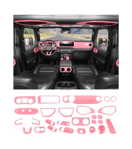 JWWY Interior Trim Kit Dress-Up Kit Decor Set Center Console Gear Shift Dashboard Panel,Door Window Switch Knob Speaker Cover Trim for 2024–2026 Jeep Wrangler JL JLU & Gladiator JT Pink 28pcs by JWWY - Image 2