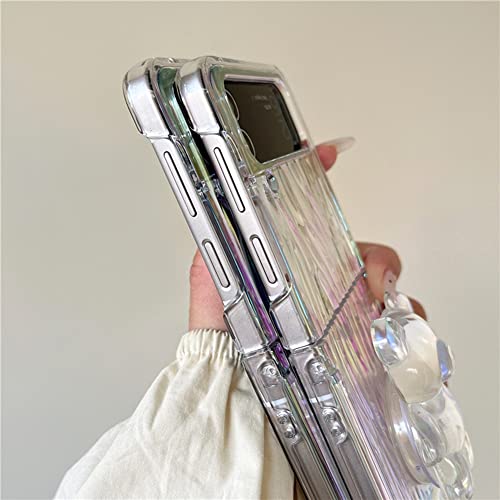 Cute Stand Case For Galaxy Z Flip 3 With Laser Water Ripple, Lovely Women Case For Samsung Galaxy Z Flip 3 With Kawaii Bear Kickstand, Creative Girls Case For Galaxy Z Flip 3 Curly Wave Pattern #TOP5