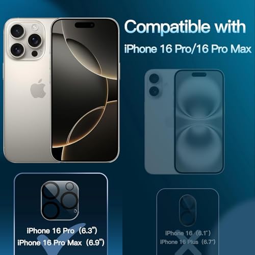 Image of Tempered Glass Camera Lens Protector for iPhone 16 Pro /iPhone 16 Pro Max - Alloy Metal Cover with Tempered Glass - Scratch Resistant, Easy Installation (Clear - 2 Pack)