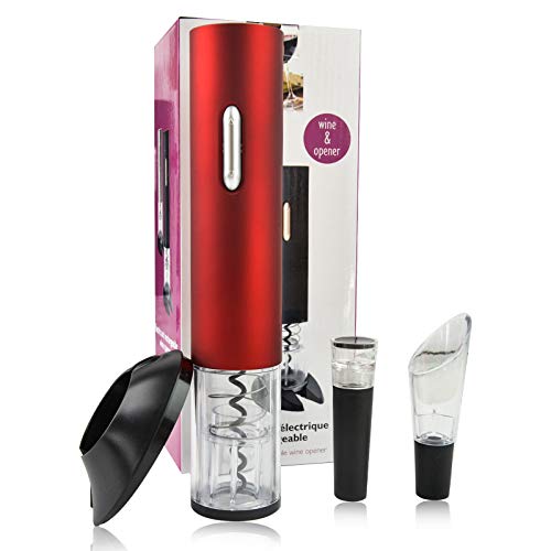 Electric Wine Opener - Automatic Electric Wine Bottle Opener with Foil Cutter, Professional Battery Automatic Corkscrew Opener Set with Gift Box for Family, Hotel, Restaurant (Red)