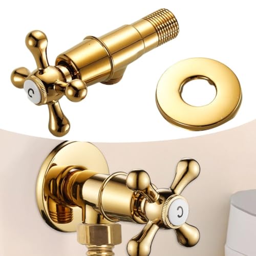 1 Stück Messing Eckventil 1/2 Zoll WC-Wasserstopp Ventil 102 x 65 mm für Küche, Balkon, WC, Badezimmer, Mop-Pool, Waschwanne, Gold