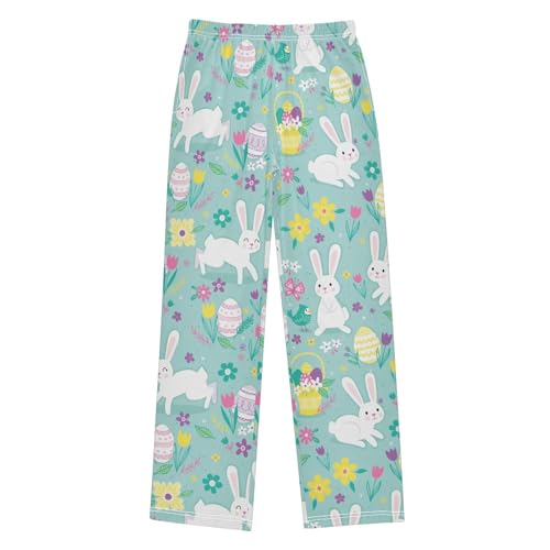 ZZXXB Easter Eggs Bunny Flowers Boys Long Pants Soft Trousers Elastic Waist Kids Lounge Bottoms with Pockets S-XL