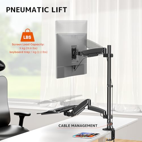 PUTORSEN Sit Stand Monitor Desk Mount for 17-32 inch Screens, Height Adjustable Full-Motion Articulating Arm with Keyboard Tray,19.8 lbs Monitor & 2.2lbs Tray Capacity, C-Clamp & Grommet Mount,Black by PUTORSEN - Image 5