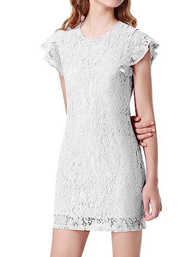 Mebius Girls Floral Lace Bodycon Dress Ruffle Sleeve Pencil Formal Dresses Special Occasion Party Birthday 6-12Y