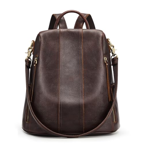S-ZONE Sac à dos en cuir pour femme, sac à dos antivol à bandoulière, taille M, 4 - Marron...