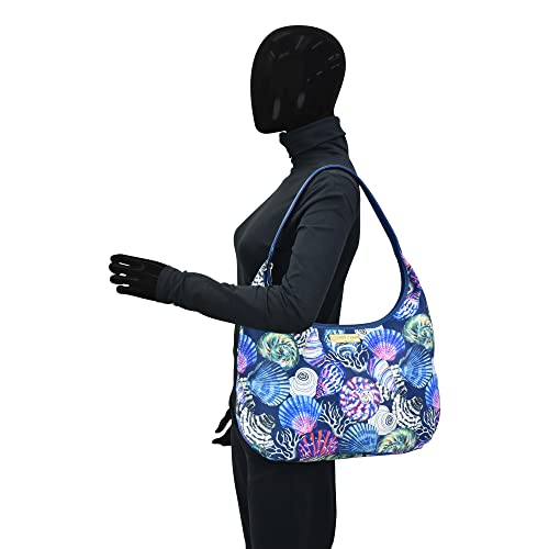 Image of Anuschka Large Sling Hobo - Wanderlust Collection - Nylon Fabric with Genuine Leather Trim and Artwork Print
