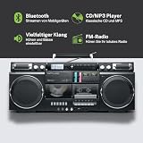 MUSE Boombox Bluetooth Retro z radiem, CD, magnetofonem, mocą wyjściową 80 W, USB, Aux, gniazdo na kartę micro SD