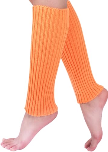 Galsang Leg Warmers for Women 80s Ribbed Knitted Long Socks for Party Sports Ballet Dance Skating Yoga Junior #K317 (Orange One Size)
