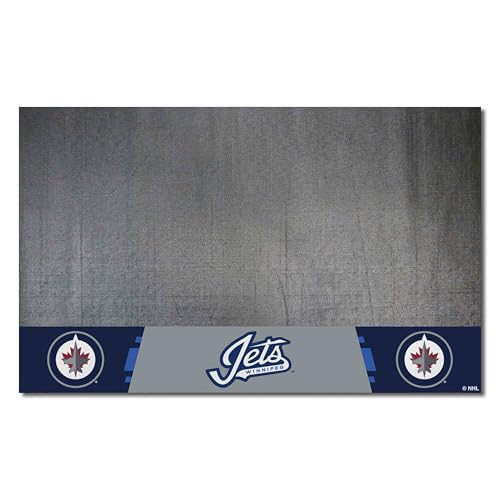 FANMATS 14254 Winnipeg Jets Vinyl Grill Mat - 26in. x 42in. - Deck Patio Protective Mat | Oil, Flame, and UV Resistant