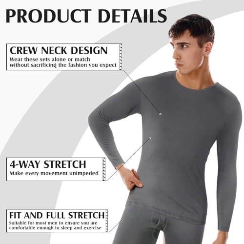 Patelai 3 Sets Men's Thermal Underwear Long Underwear Base Layer with Fleece Lined for Winter Cold Weather4