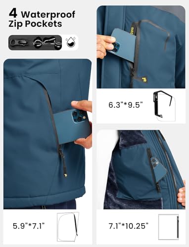 Image of TBMPOY Men's Winter Jackets Skiing Waterproof Snow Thick Fleece Lined Hooded Utility Cold Weather Warm Outdoor Ice Work