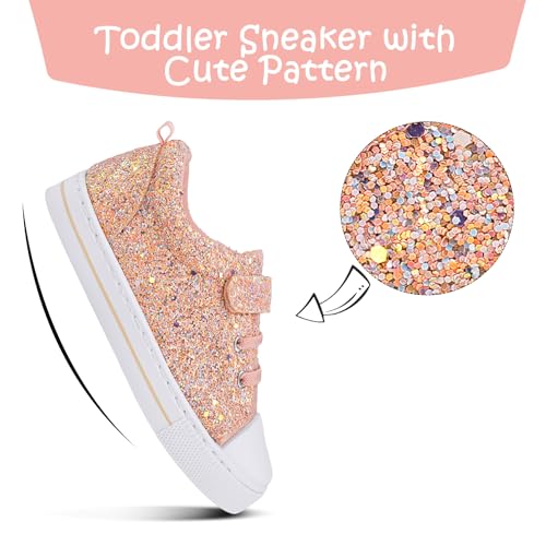 K KomForme Toddler Shoes Boys Girls Canvas Sneakers, Size 5 Toddler, Glitter Pink