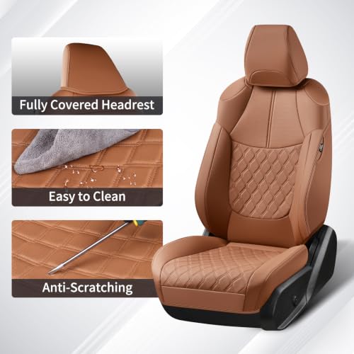 Image of Huidasource Custom Fit RAV4 (Gas Only) Front Seat Covers, Brown Waterproof Faux Leather Full-Coverage for 2019-2024 Toyota RAV4 LE /XLE & XLE Premium /Limited (Does Not Fit Adventure and TRD Off-Road)