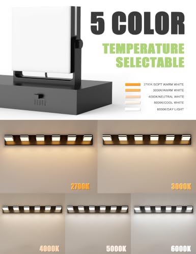 Image of VOLISUN 6 Light Bathroom Vanity Light, 41.8 inch Dimmable Bathroom Light Fixtures Over Mirror, 5 Color Temperatures, 180Rotatable Head, Black LED Vanity Lights for Bathrooms-ETL Certificated
