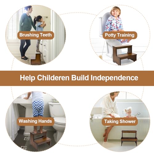 image for StrongTek Bamboo Two Step Stool for Adults and Kids, Bed Stepstool wit