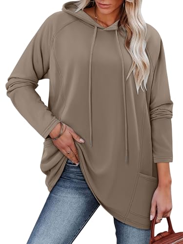KISSMODA Women Hoodies Dress Long Sweatshirts Dress Raglan Sleeves Oversized Sweatshirts with Pocket 2025 Fall Winter Trendy