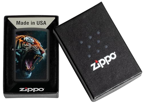 Zippo Tiger Roar Design Black Matte Pocket Lighter