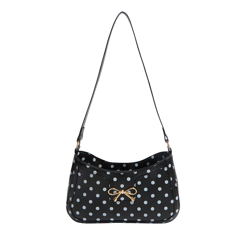 Borsa a tracolla da donna in poliuretano, stile retrò, a pois, con | EcoGleam Borsa a tracolla in poliuretano, stile retrò, a pois, con tasca, fiocco, tracolla imbottita, grande capacità