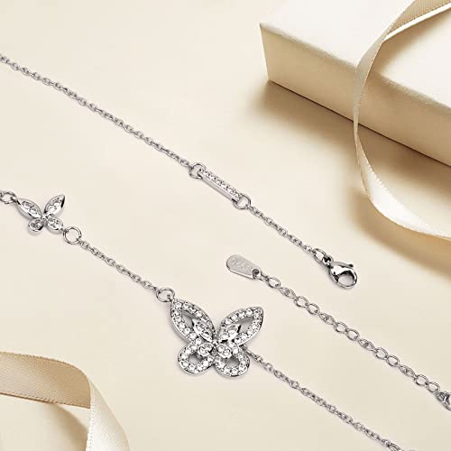 Zesoyu Butterfly Necklace Silver Double Butterfly Pendant With Rhinestone,Faesthetic Jewelry Necklaces For Women,Birthday Gift For Girlfriend Wife Daughter #TOP2