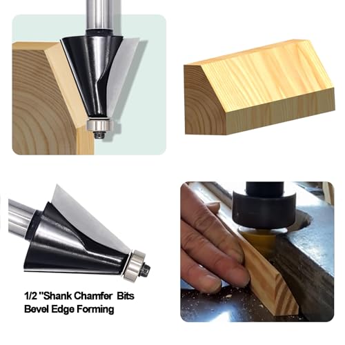 Image of Chamfer Router Bit 1 /2 Shank, 22.5 Degree Carbide 2-Flute Chamfer Cut, Edge Forming Bevel Router Bit, Chamfer Bit Miter Angle Router Cutters, for Miter Joints