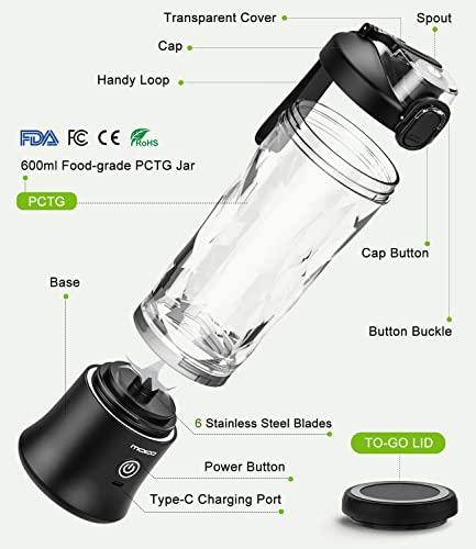 Ｍoko Portable Blender, 270 Watt Personal Blender For Shakes And Smoothies,21Oz Personal Blender Usb Rechargeable With 6 Blades, Bra Free, Smoothie Blender For Kitchen Sports Travel And Outdoors,Black #TOP4