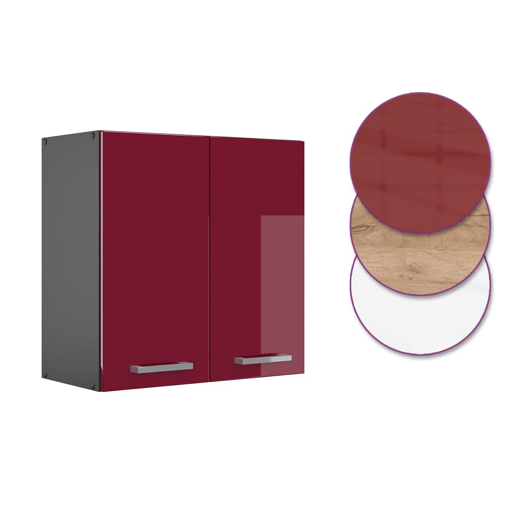 Vicco Armario Colgante R-Line, Rojo de Alto Brillo, 60 cm, para combinación Libre Dentro de Sistemas de Cocina modulares