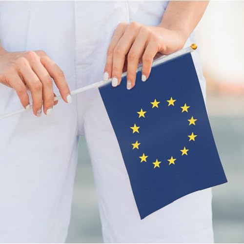 ASUNO 20 Pack European Union Flags HandHeld Small Banners 5 × 8 Inch Mini European Stick Flag Polyester for Party Decorations World Cup International Festival Events Indoor and Outdoor by ASUNO - Used condition - Image 5