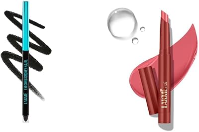 9-5 Eyeconic Smokey Kajal, Black 0.35g, for Smokey Eye Perfection, with 2x Darker Pigment, Smudge-Proof and Waterproof, Long-Wear Formula Lakme 9 to 5 Forever Matte Lip Crayon, Chic Nude 1.1g