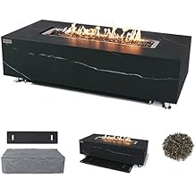 Varna Marble Fire Pit 59.8" x 28" Outdoor Patio Firepit Includes Fire Glass Modern Fire Pits & Outdoor Fireplaces for Garden, Deck, Indoor & Outdoor Heating