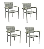 Farbe: Granit Konway 4X Borneo Stapelsessel Granit Premium Polyrattan Garten Sessel Stuhl Set Gartenstühle Gartenmöbel Terrasse Sitzgruppe Outdoor Lounge Möbel
