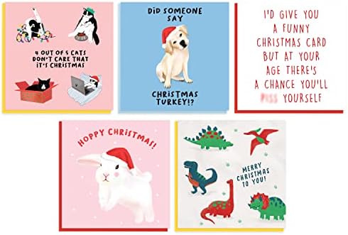 Central 23 Christmas Cards Pack Funny - Set of 20 Xmas Cards with Envelopes Multipack - Christmas Card Box for Men Women - Assorted Holiday Designs - For Auntie Uncle Him Her - Made in the UK